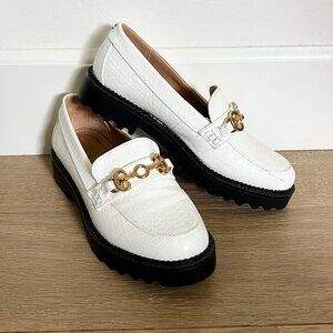 Sam Edelman Circus Deana White Gold Snake Print Loafers Size 6.5M